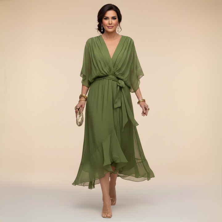 MARTA | VESTIDO DE CHIFFON CON ESCOTE EN V