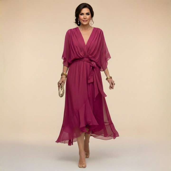 MARTA | VESTIDO DE CHIFFON CON ESCOTE EN V