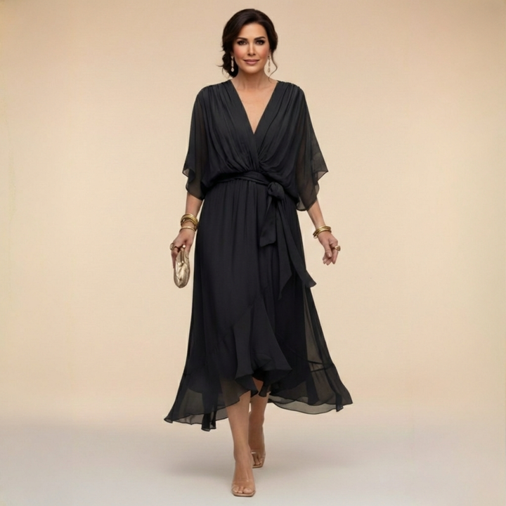 MARTA | VESTIDO DE CHIFFON CON ESCOTE EN V
