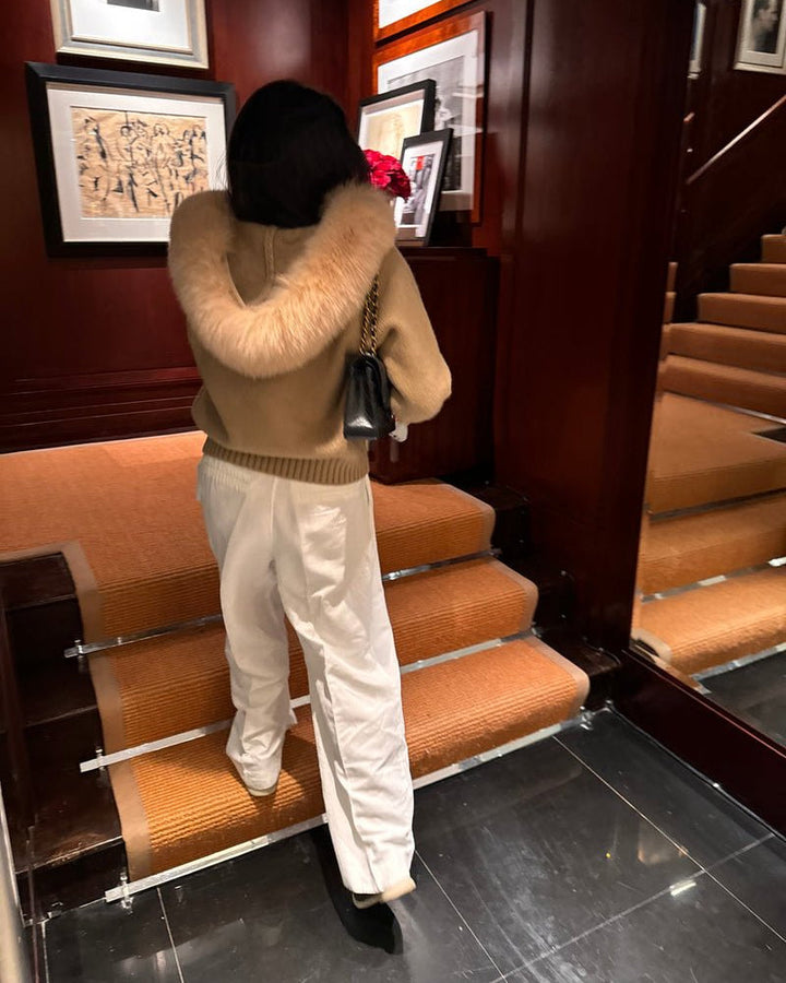 CATERINA | ABRIGO DE PUNTO CAPUCHA PELO